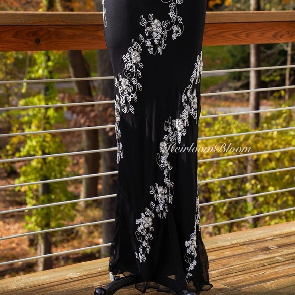 Vintage Y2k Floral Beaded Silk Prom Formal Dress - Picture 6 of 8